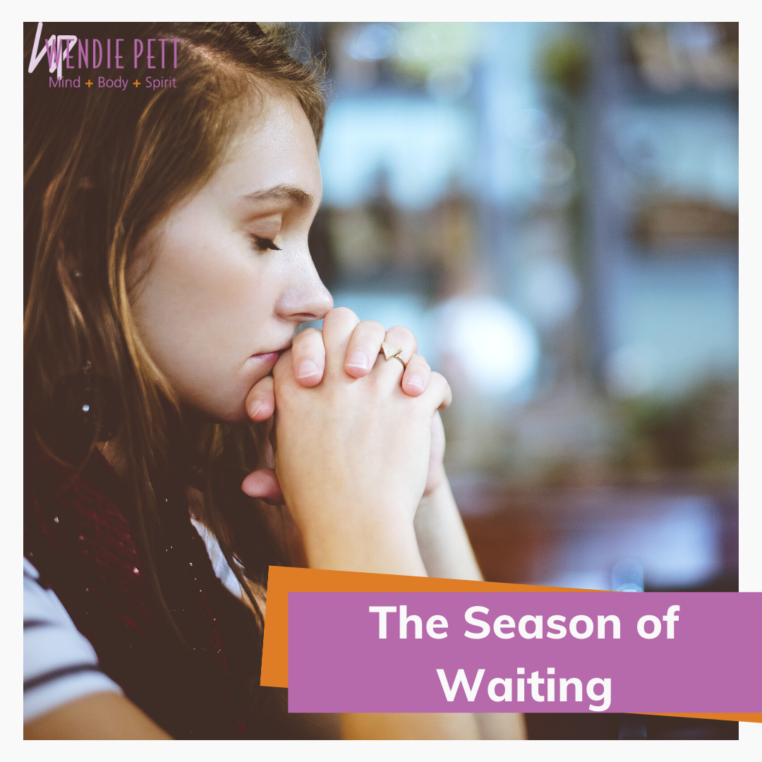 Profile photo of a woman praying with a banner that says "The season of waiting".