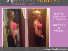 Visibly Fit™ before and after photos of Bonnie who lost 20 pounds and 20 inches in 7 weeks.
