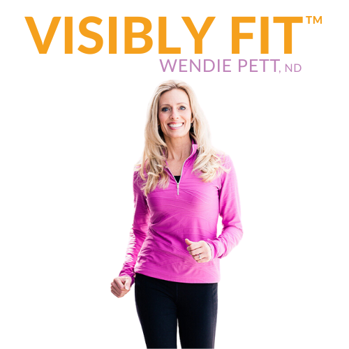 Wendie Pett, ND walking with Get Visibly Fit™ logo.