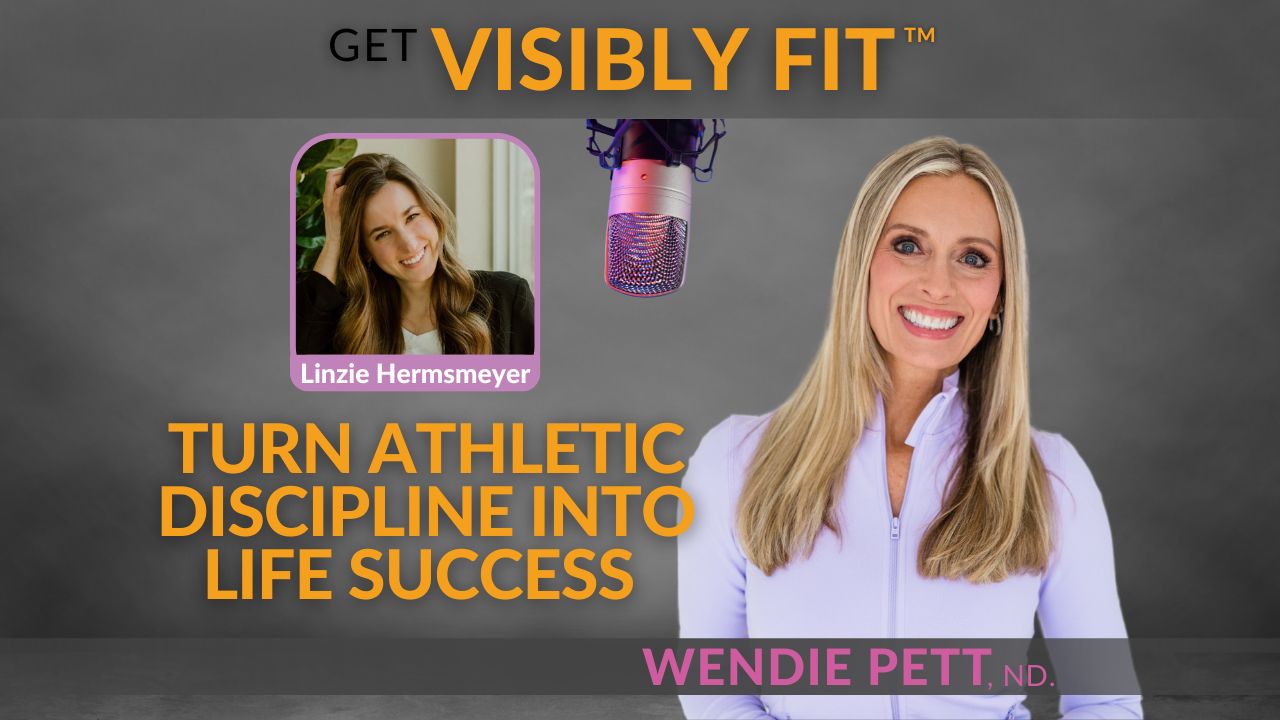 Linzie Hermsmeyer, the creator of GRIT Mastermind for Former Women Athletes, photo with Wendie Pett, ND and a text stating 'Turn Athletic discipline into life success.'