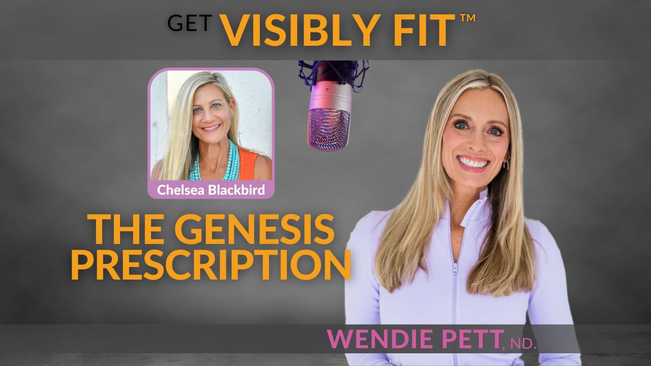 The Genesis Prescription title on text with photos of Wendie Pett, ND. and guest Chelsea Blackbird and the Get Visibly Fit™ logo